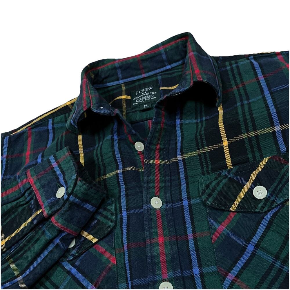 J Crew Heavy Flannel Shirt Button Down Heavyweight Plaid Green Medium